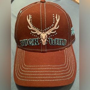 Hunters Hardware Adjustible Ball Cap Brown/Turquoise “Hunt This”. “Buck Wild”
